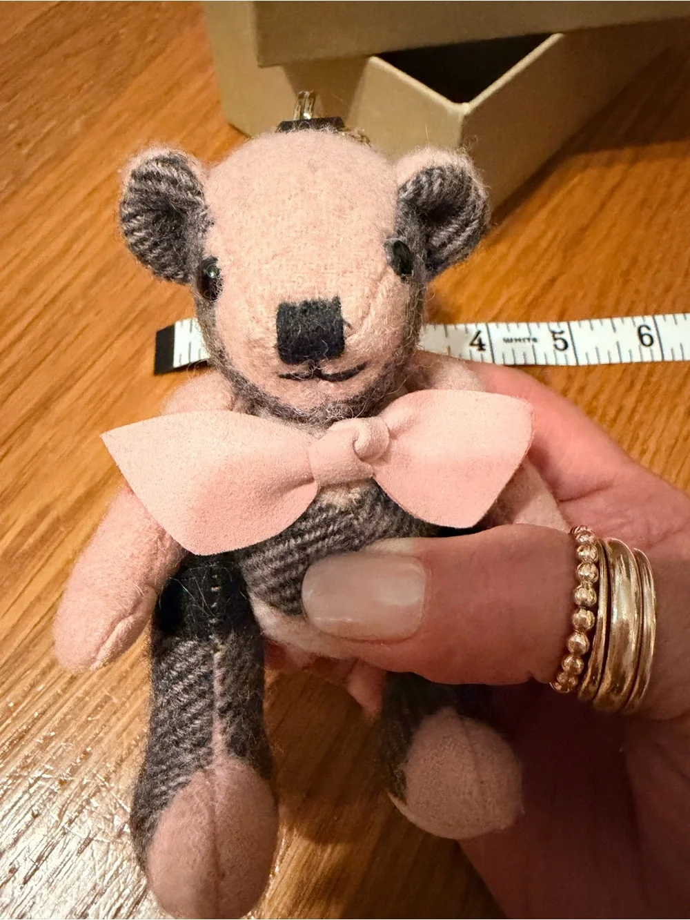 Authentic Burberry Pink & Gray Traditional Plaid Teddy Bear Bag Charm & Keyring